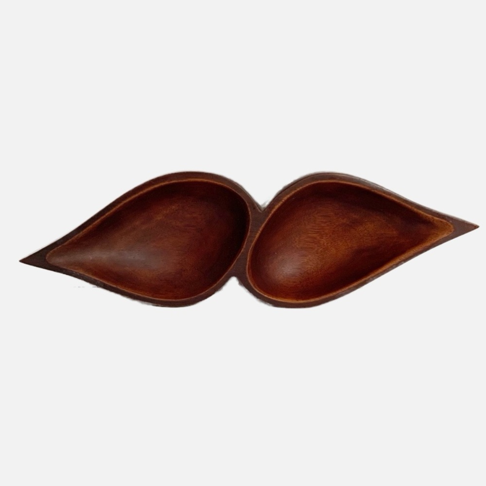Vintage Unbranded Hand Made Wooden Mid Century Two Section Serving Dish Nut Bowl